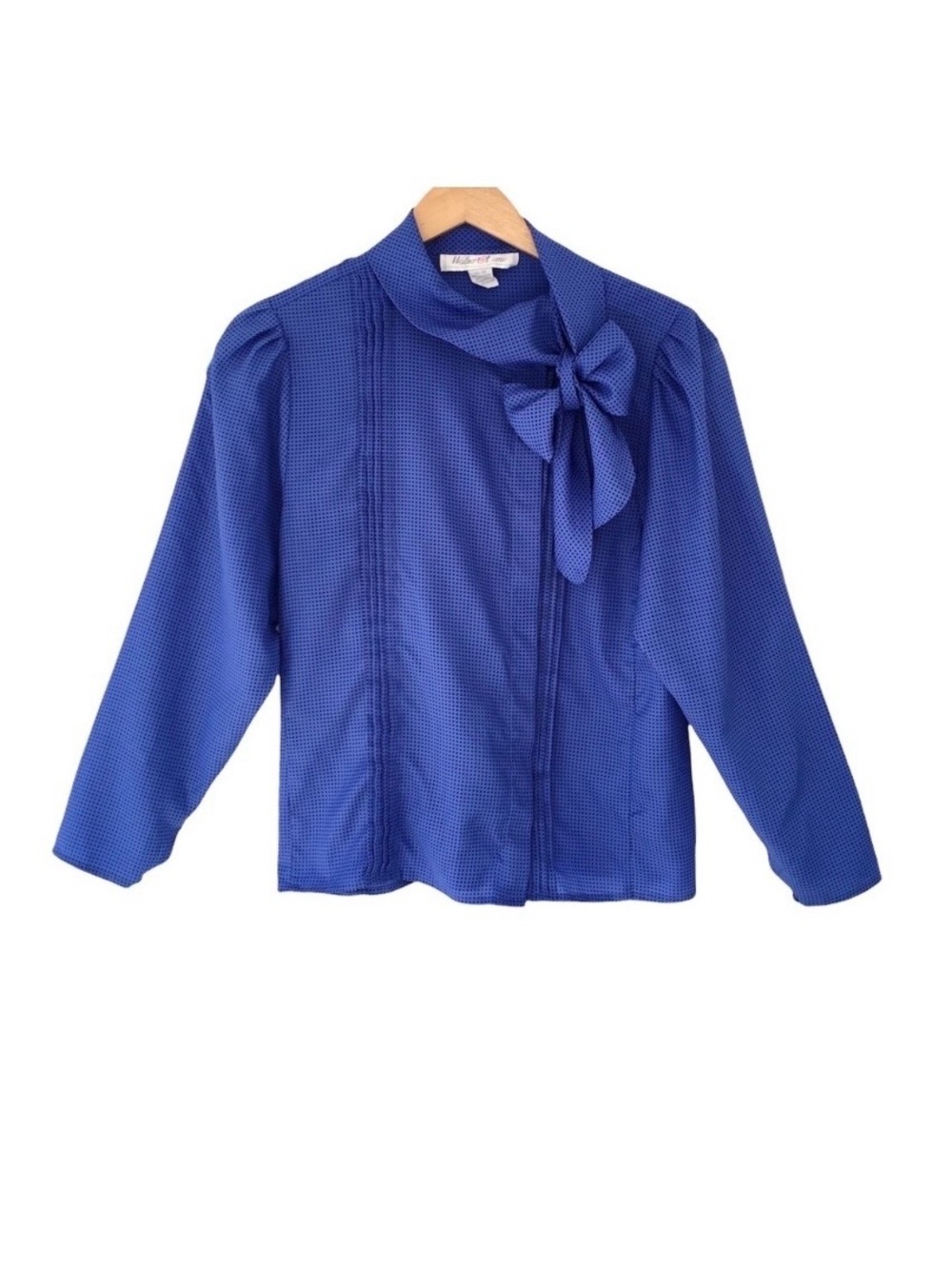 Vintage 80's Bow Blouse Blue Polka Dot Walker & Lane Sz Vtg 14 Career